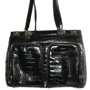 𝅺Lancel Paris Croc Embossed Black Business Shoulder Bag With Lock